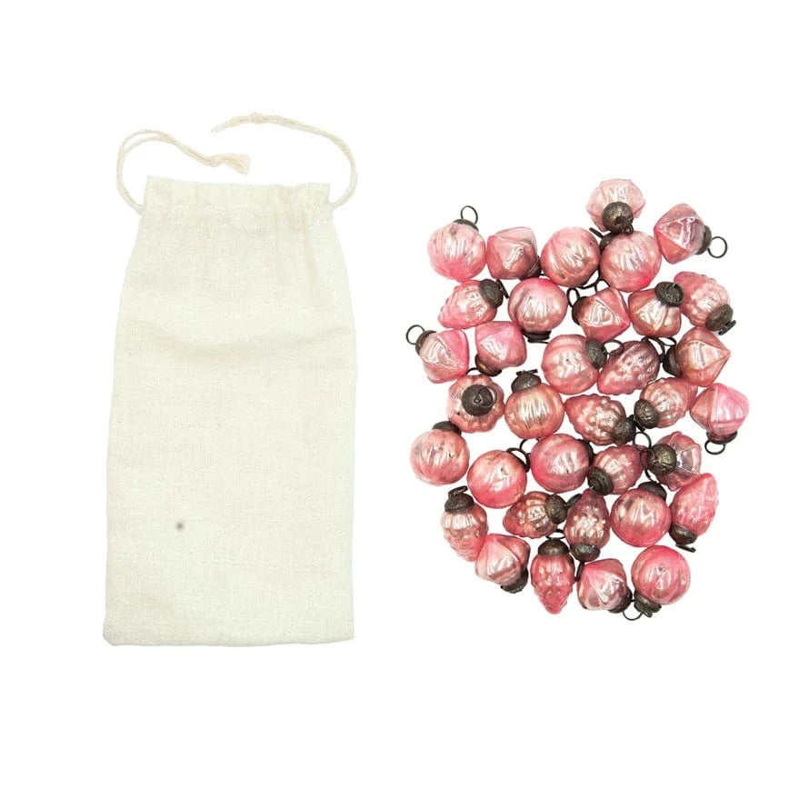 Creative Coop Holiday Embossed Mercury Glass Ornaments | Pink