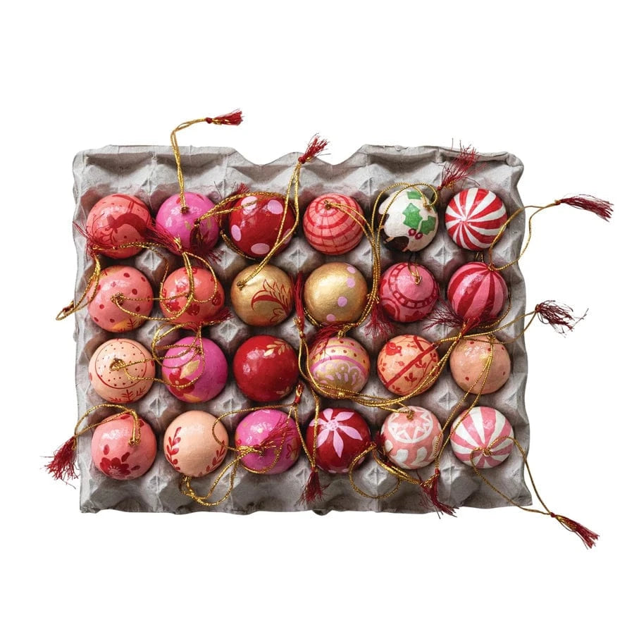 Creative Coop Holiday Hand-Painted Paper Mache Ball Ornaments