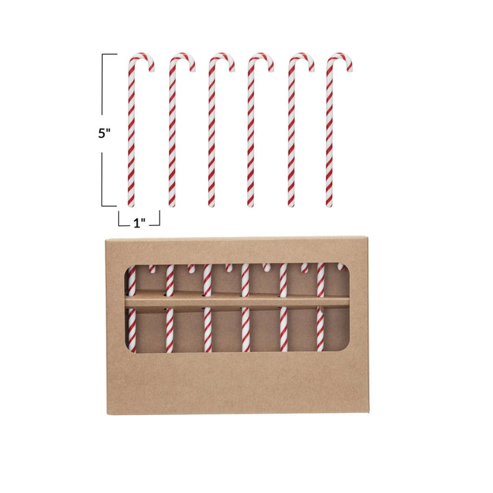 Creative Coop Holiday Kitchen Glass Candy Cane Shaped Stir Sticks Boxed Set of 6