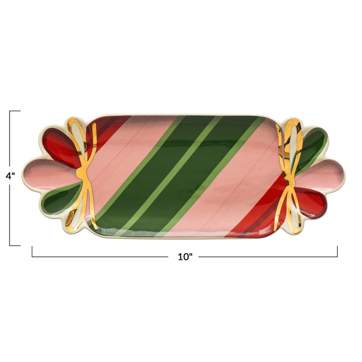 Creative Coop Holiday Kitchen Stoneware Candy Shaped Plate W/Gold Ale ctroplating