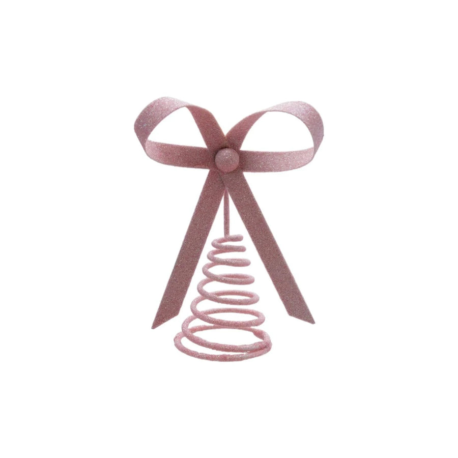 Creative Coop Holiday Metal Bow Tree Topper, Pink Glitter Finish