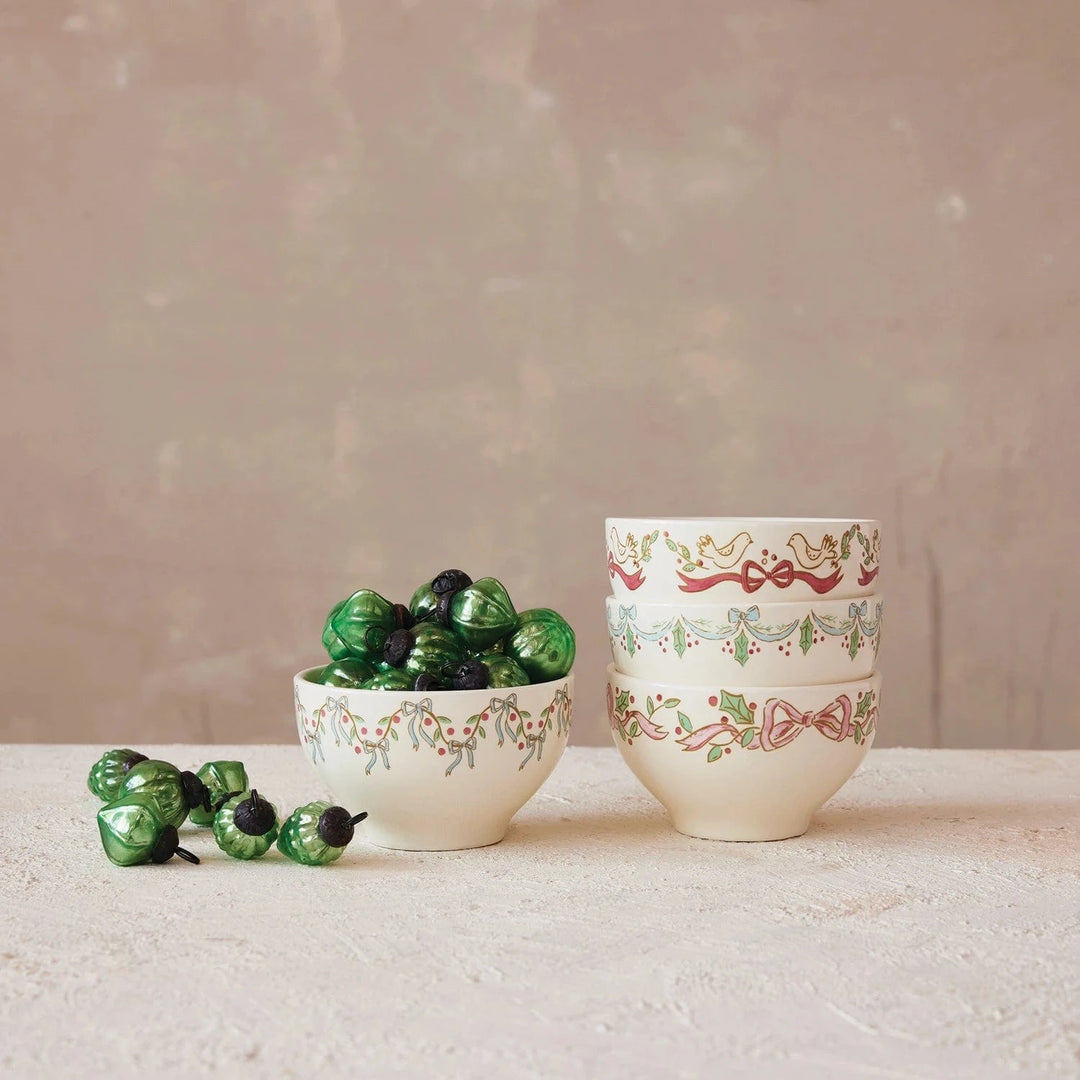 Creative Coop Holiday Stoneware Bowl with Bows