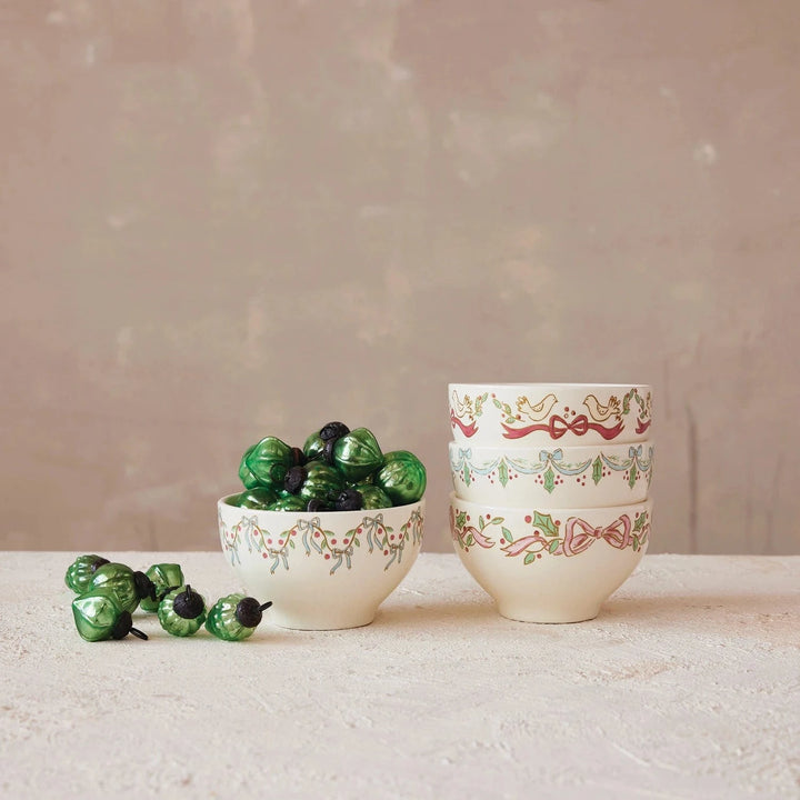 Creative Coop Holiday Stoneware Bowl with Bows