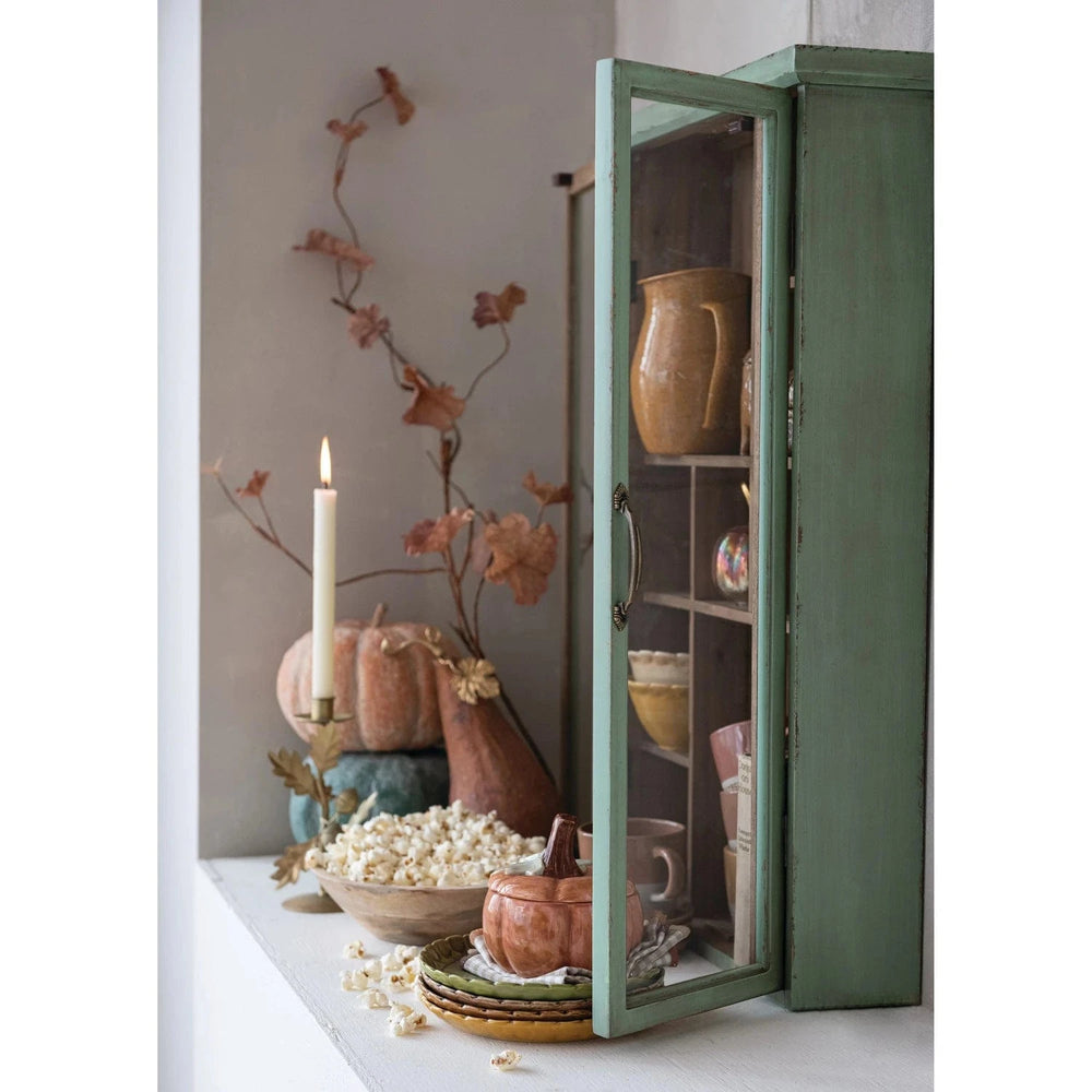 Creative Coop Holiday Stoneware Pumpkin Shaped Butter Dish with Stem Handle