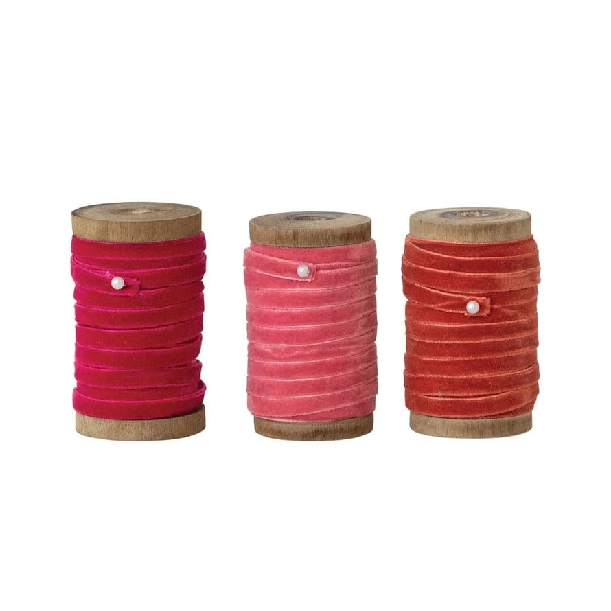 Creative Coop Holiday Velvet Ribbon on Wood Spool | 3 Colors