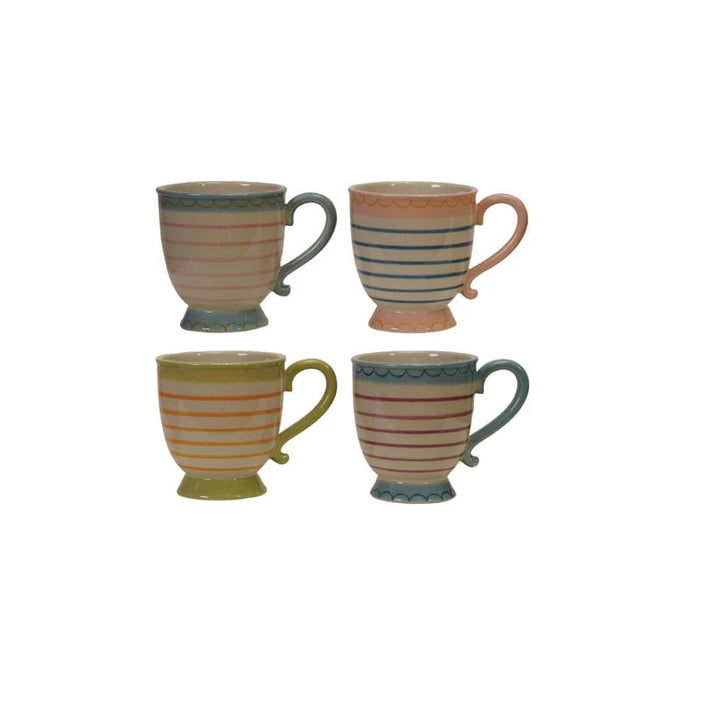 Creative Coop Home 10 oz. Hand-Painted Stoneware Footed Mug
