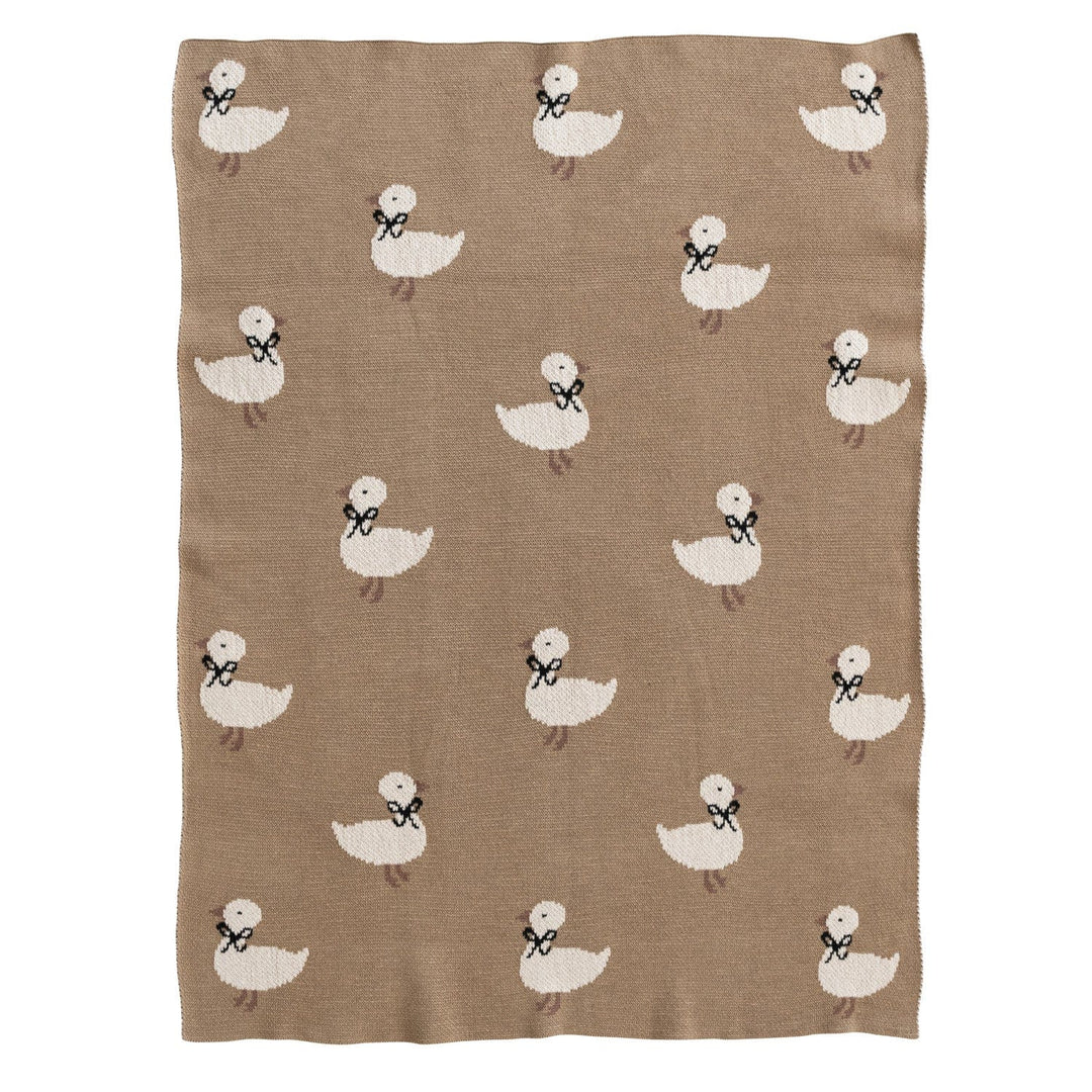 Creative Coop Home Cotton Knit Baby Blanket with Ducklings