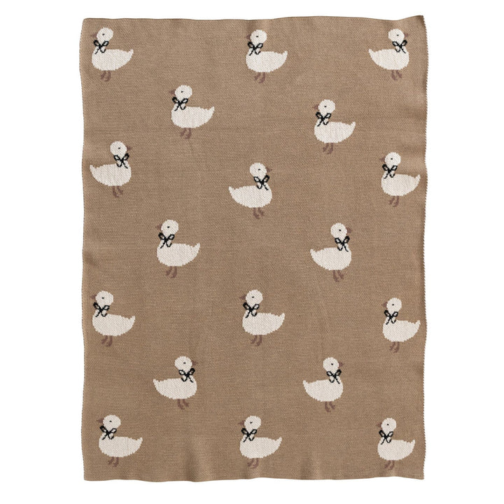 Creative Coop Home Cotton Knit Baby Blanket with Ducklings