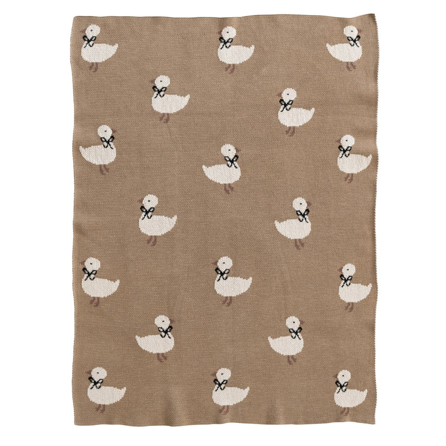 Creative Coop Home Cotton Knit Baby Blanket with Ducklings