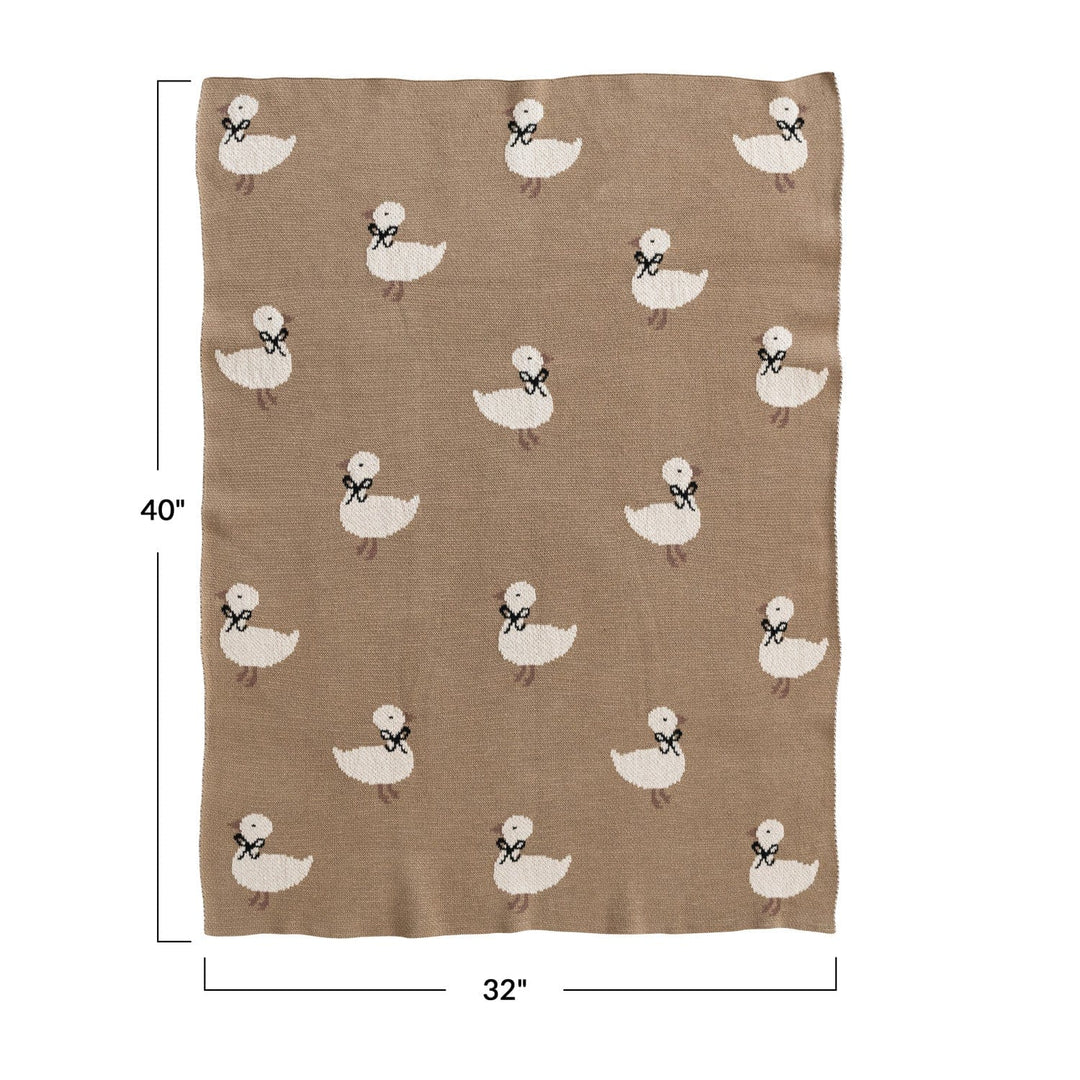 Creative Coop Home Cotton Knit Baby Blanket with Ducklings