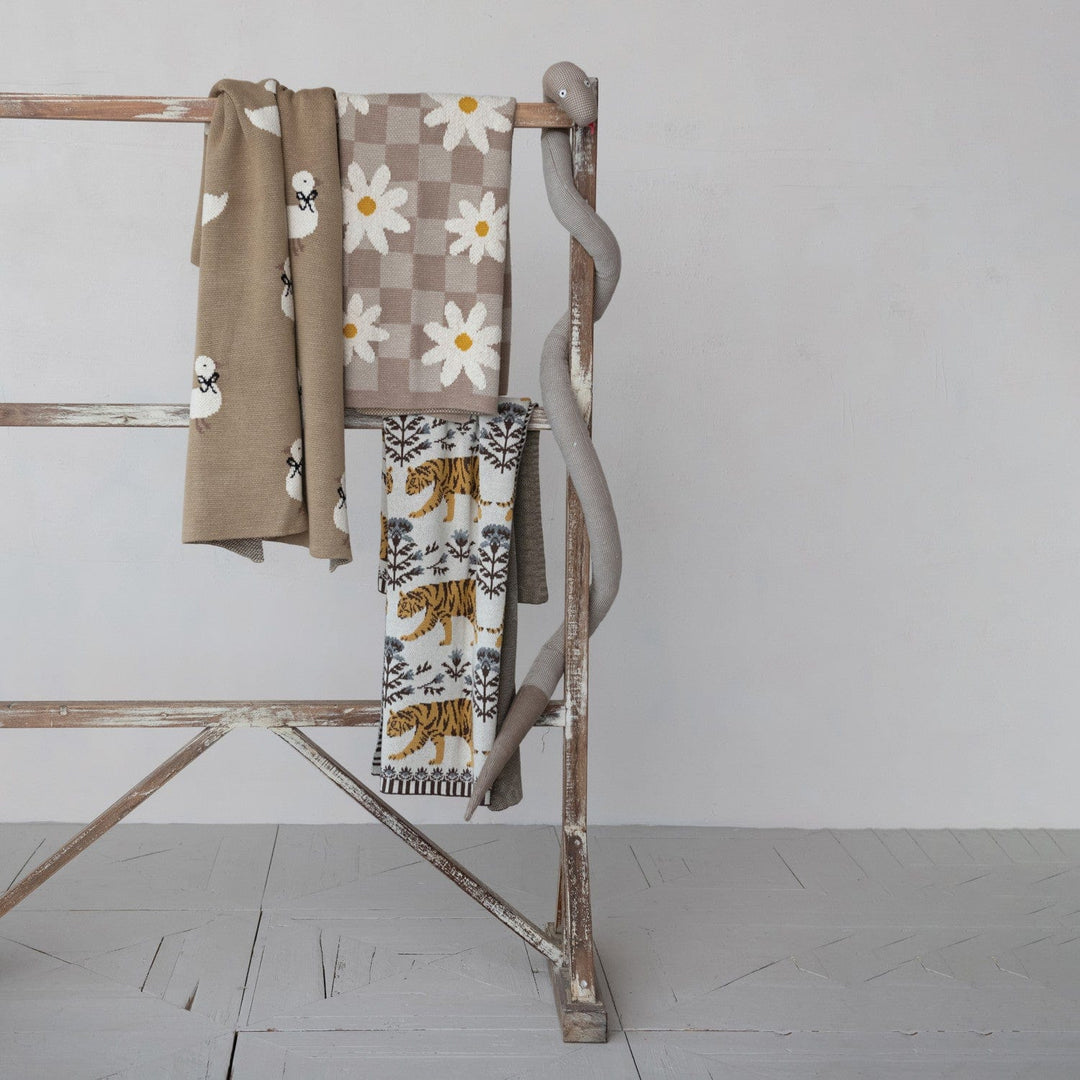 Creative Coop Home Cotton Knit Baby Blanket with Ducklings