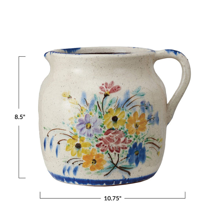 Creative Coop Home Decorative Terra-cotta Pitcher with Flowers & Handle, (Each One Will Vary) - LOCAL PICKUP ONLY