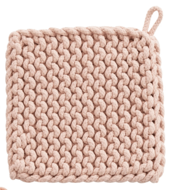 Creative Coop Home Dusty Pink Cotton Crocheted Potholder