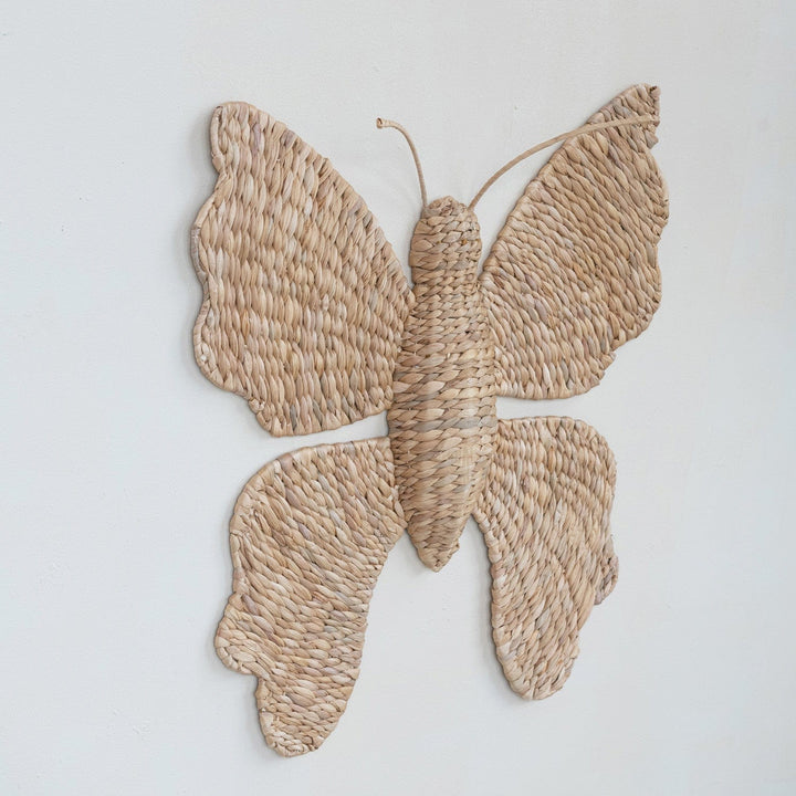Creative Coop Home Hand-Woven Water Hyacinth Butterfly Wall Décor, Natural