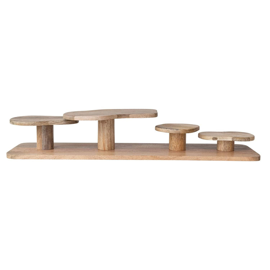 Creative Coop Home Mango Wood Serving Board w/ 4 Attached Organic Shaped Pedestals, Natural