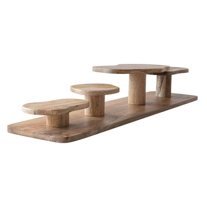 Creative Coop Home Mango Wood Serving Board w/ 4 Attached Organic Shaped Pedestals, Natural - LOCAL PICKUP ONLY