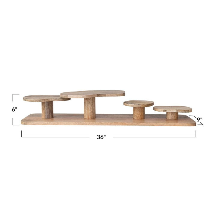 Creative Coop Home Mango Wood Serving Board w/ 4 Attached Organic Shaped Pedestals, Natural - LOCAL PICKUP ONLY
