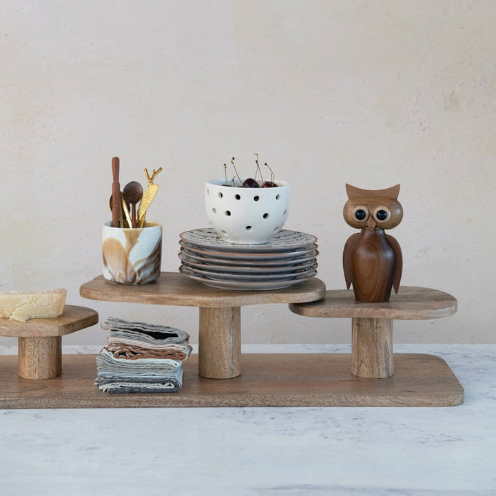 Creative Coop Home Mango Wood Serving Board w/ 4 Attached Organic Shaped Pedestals, Natural - LOCAL PICKUP ONLY