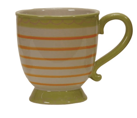 Creative Coop Home Orange Stripes 10 oz. Hand-Painted Stoneware Footed Mug