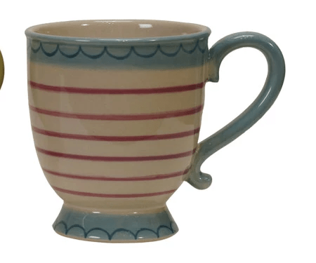 Creative Coop Home Purple Stripes 10 oz. Hand-Painted Stoneware Footed Mug