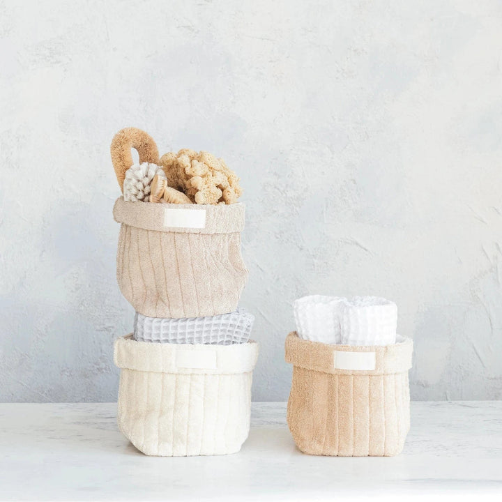 Creative Coop Home Quilted Cotton Terry Cloth Folding Baskets