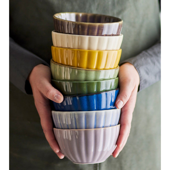 Creative Coop Home Stoneware Ribbed Bowl, Reactive Glaze, Blue (Each One Will Vary)