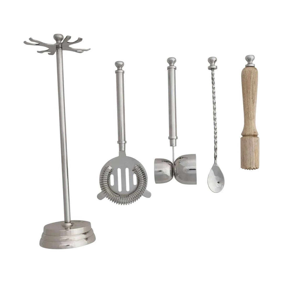 Creative Coop Kitchen Tool Stainless Steel & Mango Wood Bar Tools