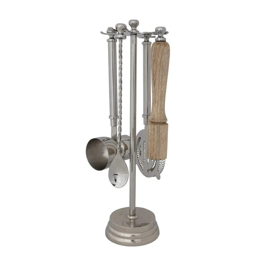 Creative Coop Kitchen Tool Stainless Steel & Mango Wood Bar Tools