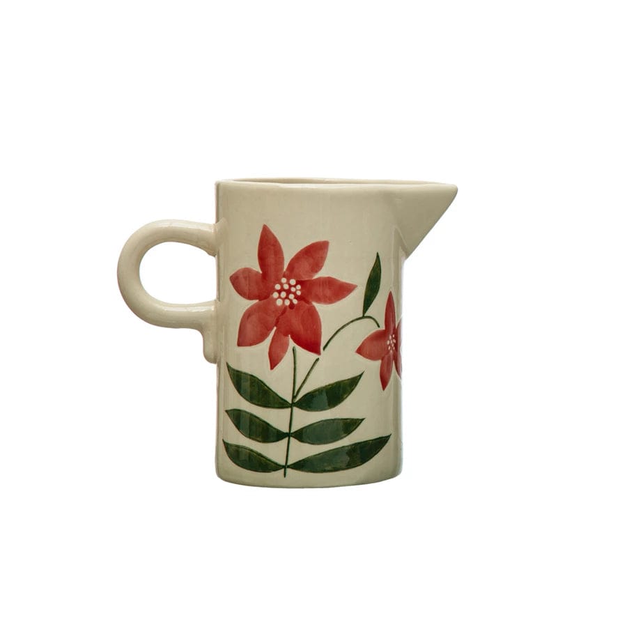 Floral Hand-Painted Stoneware Pitcher