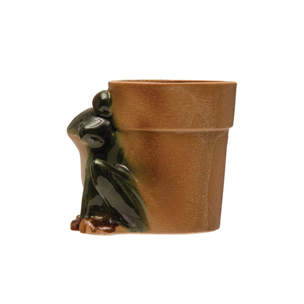 Creative Coop Planter Stoneware Frog Planter, Reactive Glaze