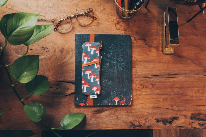 Denik Pencil Case Navy Mushrooms Notebook Pouch