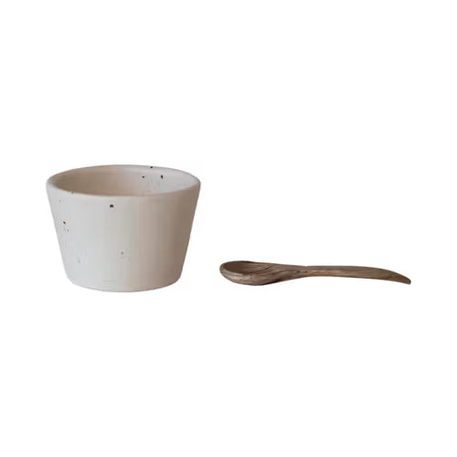 Stoneware Bowl with Mango Wood Spoon