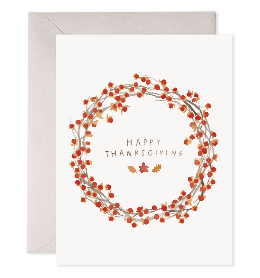 E. Frances Paper Cards Autumn Berry Wreath Thanksgiving Greeting Card
