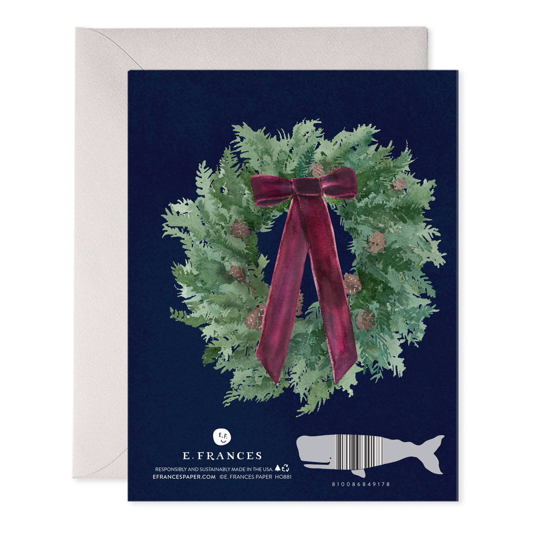 E. Frances Paper Cards Velvet Bow Wreath Christmas & New Year Greeting Card