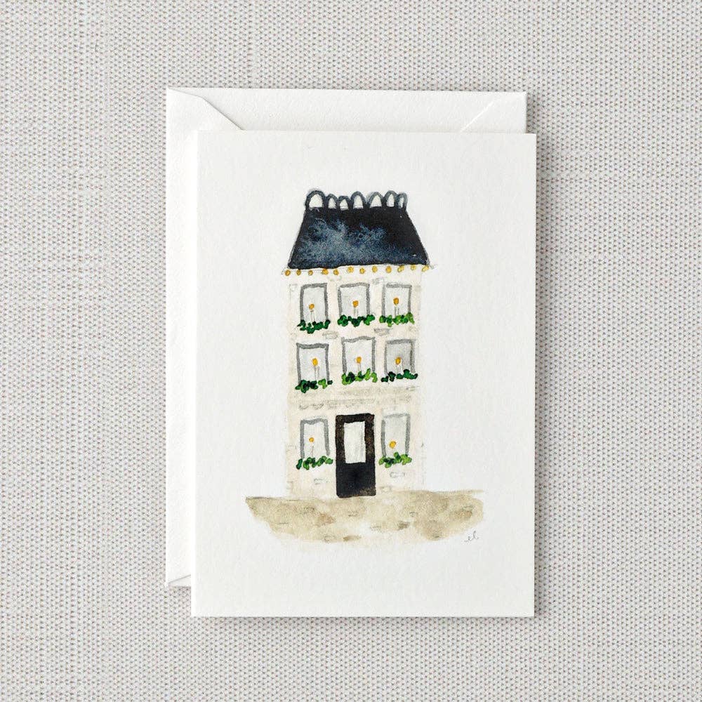 emily lex studio Holiday Blue roof house mini notecard