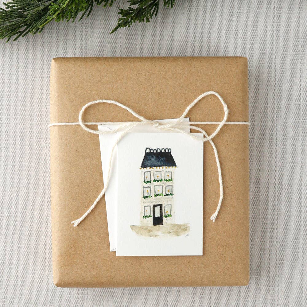 emily lex studio Holiday Blue roof house mini notecard