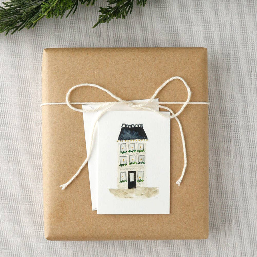 emily lex studio Holiday Blue roof house mini notecard