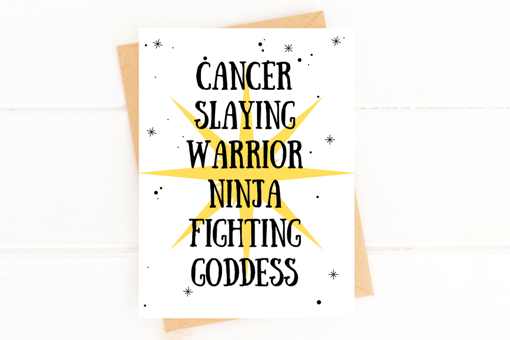 Five Dot Post Card Cancer Slaying Warrior Ninja Fighting Goddess Cancer Card