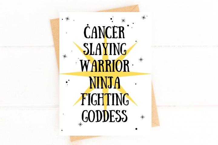 Five Dot Post Card Cancer Slaying Warrior Ninja Fighting Goddess Cancer Card