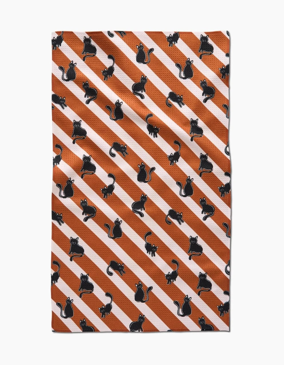 Geometry Holiday Striped Black Cats Orange Tea Towel