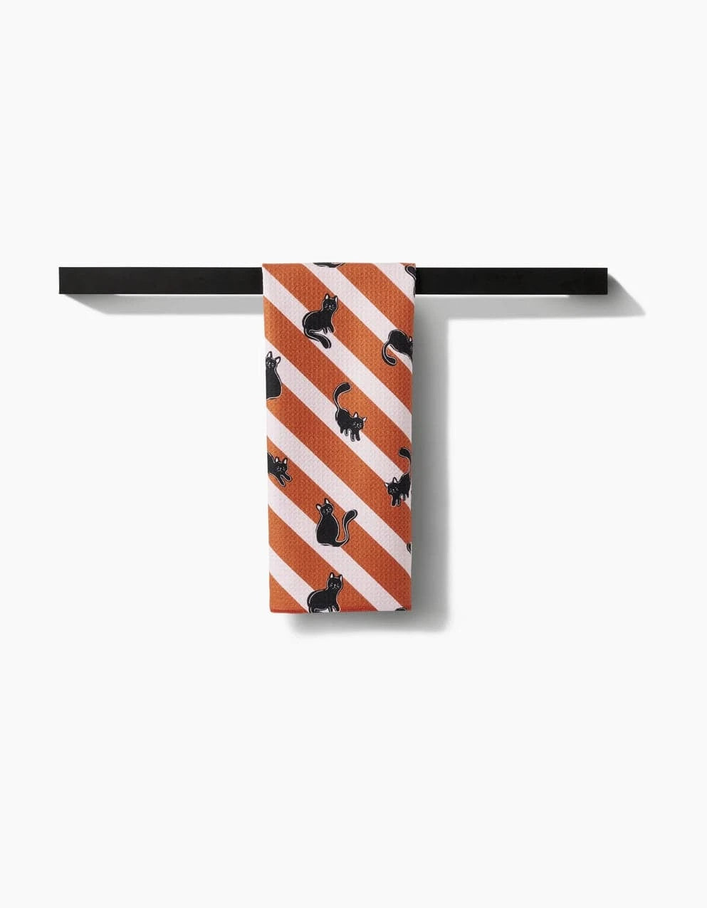Geometry Holiday Striped Black Cats Orange Tea Towel