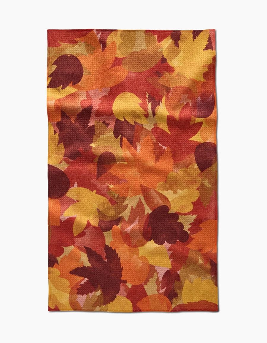 Geometry Holiday Watercolor Fallen Leaves Tea Towel