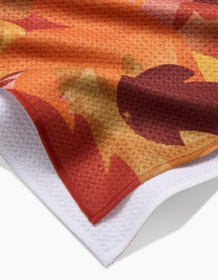 Geometry Holiday Watercolor Fallen Leaves Tea Towel