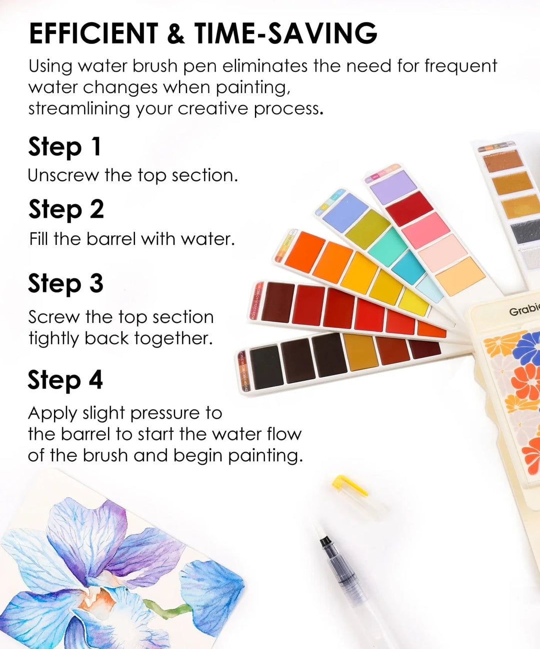 Grabie Gifts Foldable Watercolor Set Of 56 With Water Brush - Beige