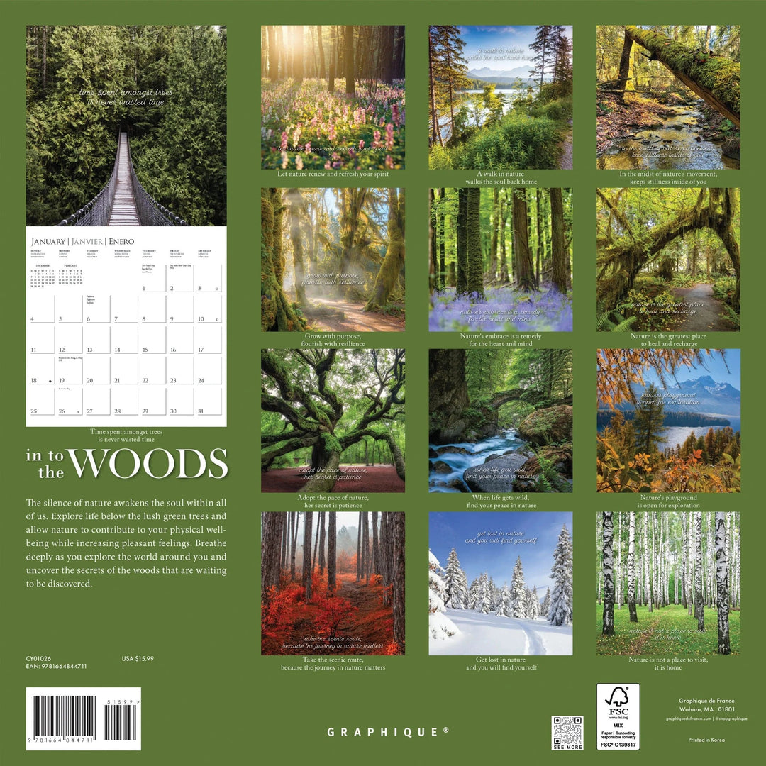 Graphique de France Calendar In to the Woods 12 x 12 2026 Wall Calendar