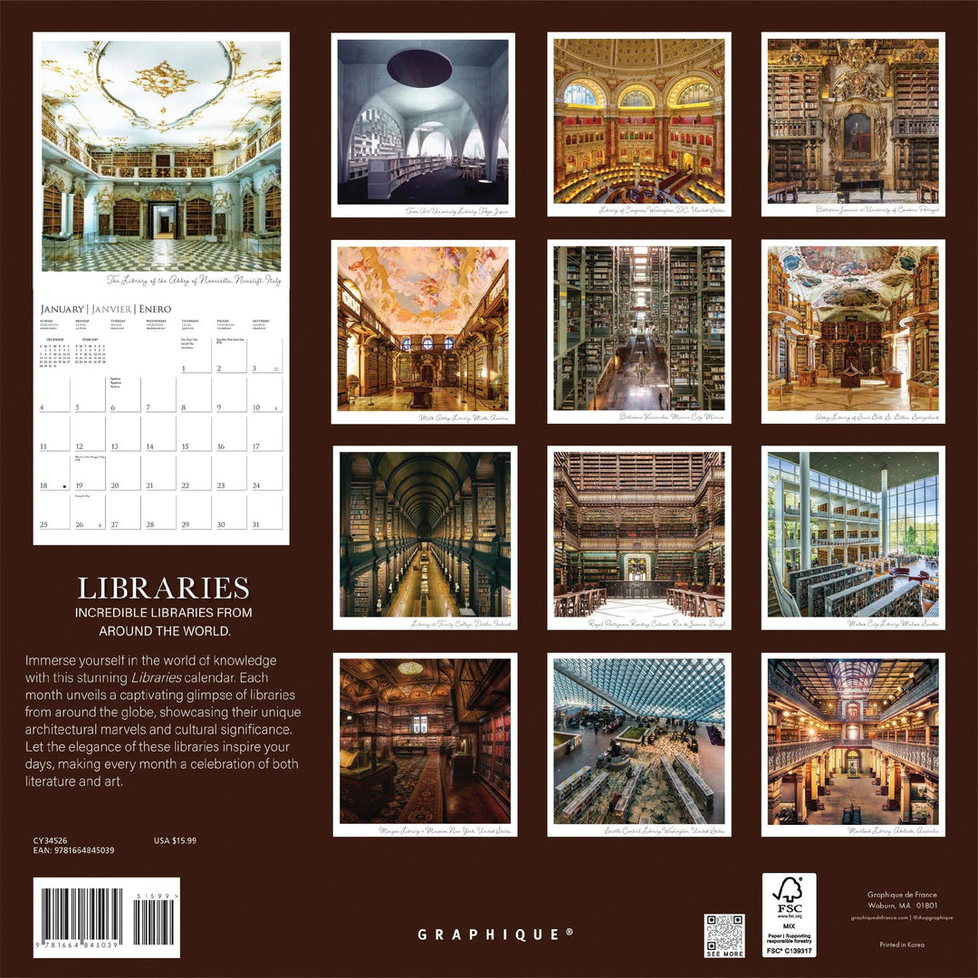 Graphique de France Paper Libraries 12 x 12 2026 Wall Calendar