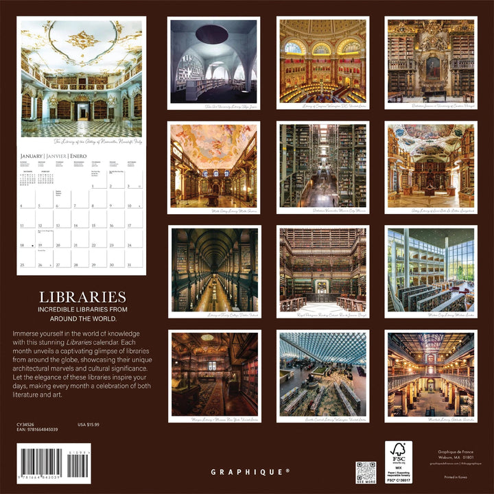 Graphique de France Paper Libraries 12 x 12 2026 Wall Calendar
