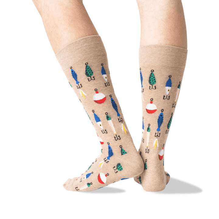 Hotsox Socks Men's Fishing Lures Hemp Heather Crew Socks