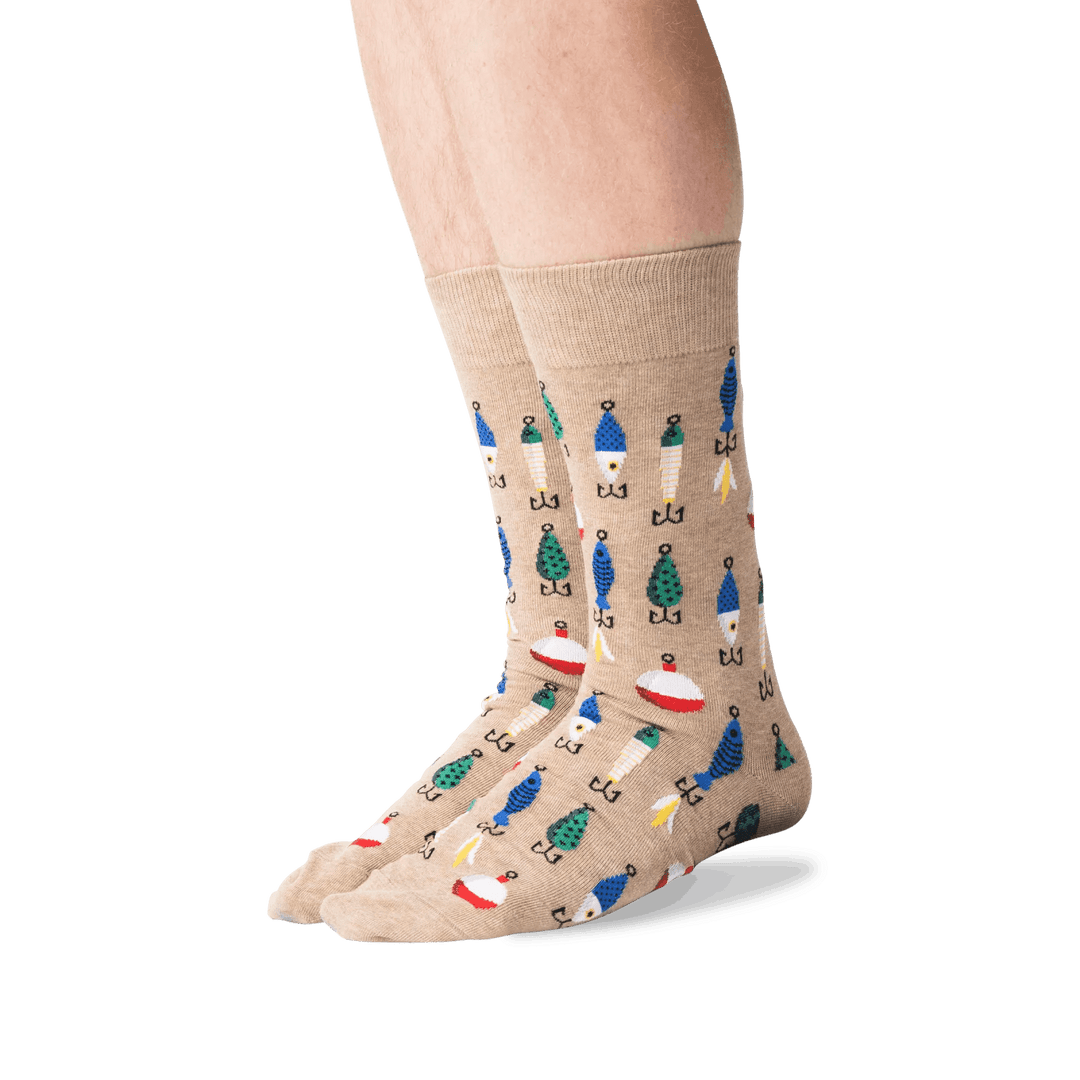 Hotsox Socks Men's Fishing Lures Hemp Heather Crew Socks