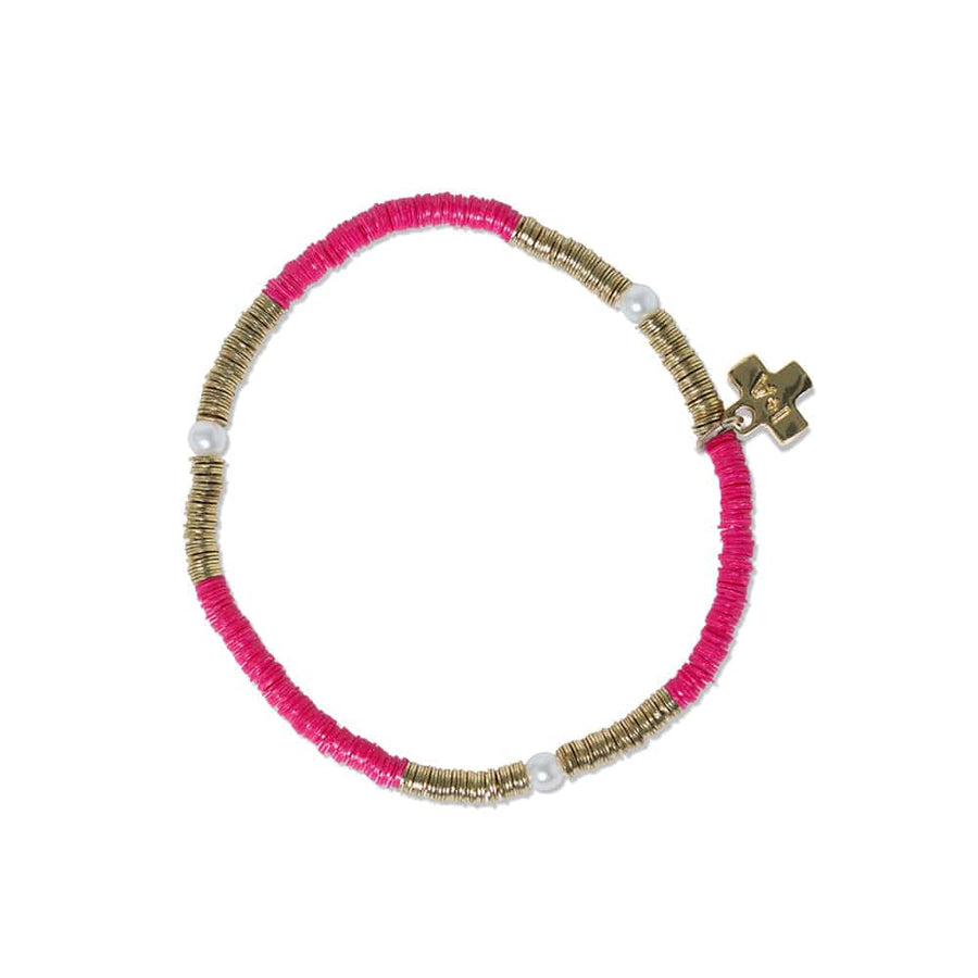 Ink + Alloy Bracelets Rory Hot Pink With Gold And Pearls Sequin Stretch Bracelet